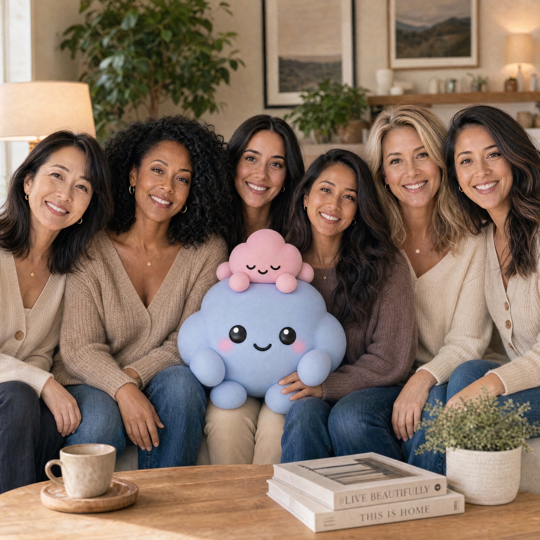 Moms with the 24/7 Mom app and mascot